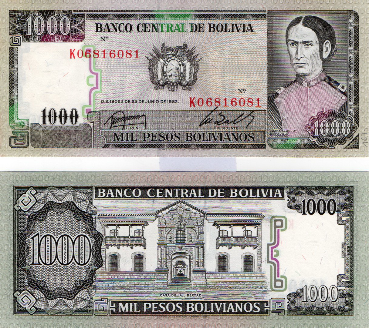 Bolivia #167a(3)  1.000 Pesos Bolivianos